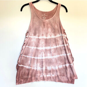 American Eagle Soft and Sexy Pink Tie Dye Rib Tank Top Lace Up Sides Size Small